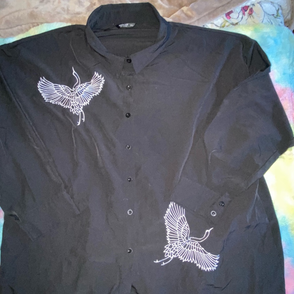 Black Long Sleeve Blouse By Shein size 3XL pre owned beautiful white embroidery - Picture 5 of 10